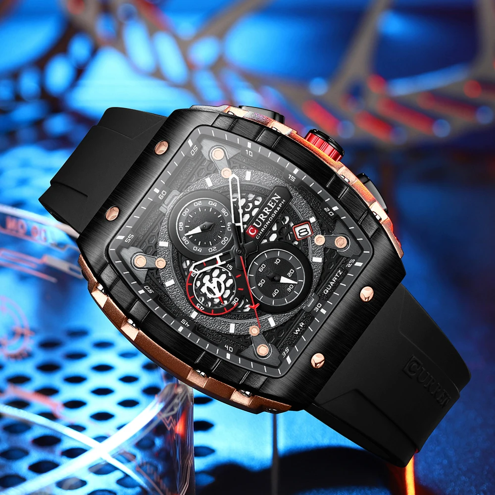 CURREN Top Brand Men\'s Watches Luxury Square Quartz Wristwatch Waterproof Luminous Chronograph Watch for Men Date Clock