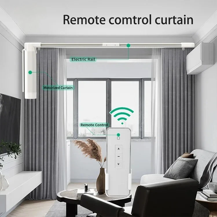 Heavy-Duty Silent Electric Curtain Tracks Wireless Remote Controller Wall Switch Motorized Curtain App Control Curtain Motor