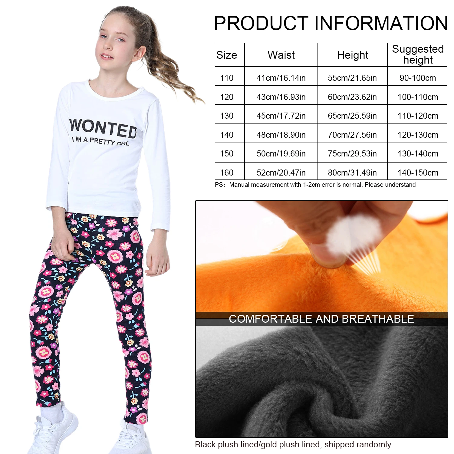 3pcs Girls Fleece Leggings Print Casual Slim Kids Bottoms Elastic Warm Princess Winter Thick Skinny Tignts Children's Pants