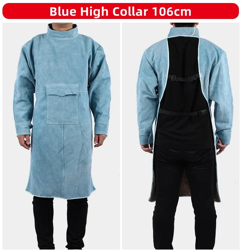 

Leather Suede Electric Welding Protective Suit Anti-Fire Scald Proof Flame Retardant Heat Insulation Clothing Work Blue Apron