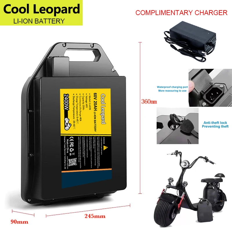 

60V 20ah/30ah Waterproof Lithium Battery 16 strings 18650 high-power 2400W BMS for Electric motorcycle Scooter Bicycle duty-free