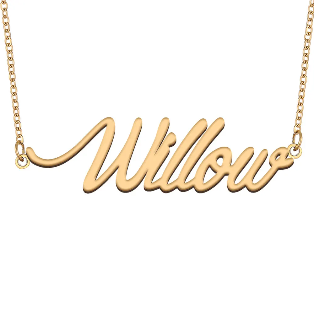 Willow Name Necklace for Women Jewelry Stainless Steel Gold Color Nameplate Pendant Font Letters Choker Necklaces