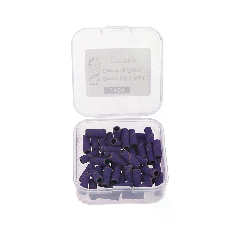 50PCS Nail Sanding Bands Tapered Metal Mandrel Purple 240 Fine Grit Drill Manicure No Slip No Dust