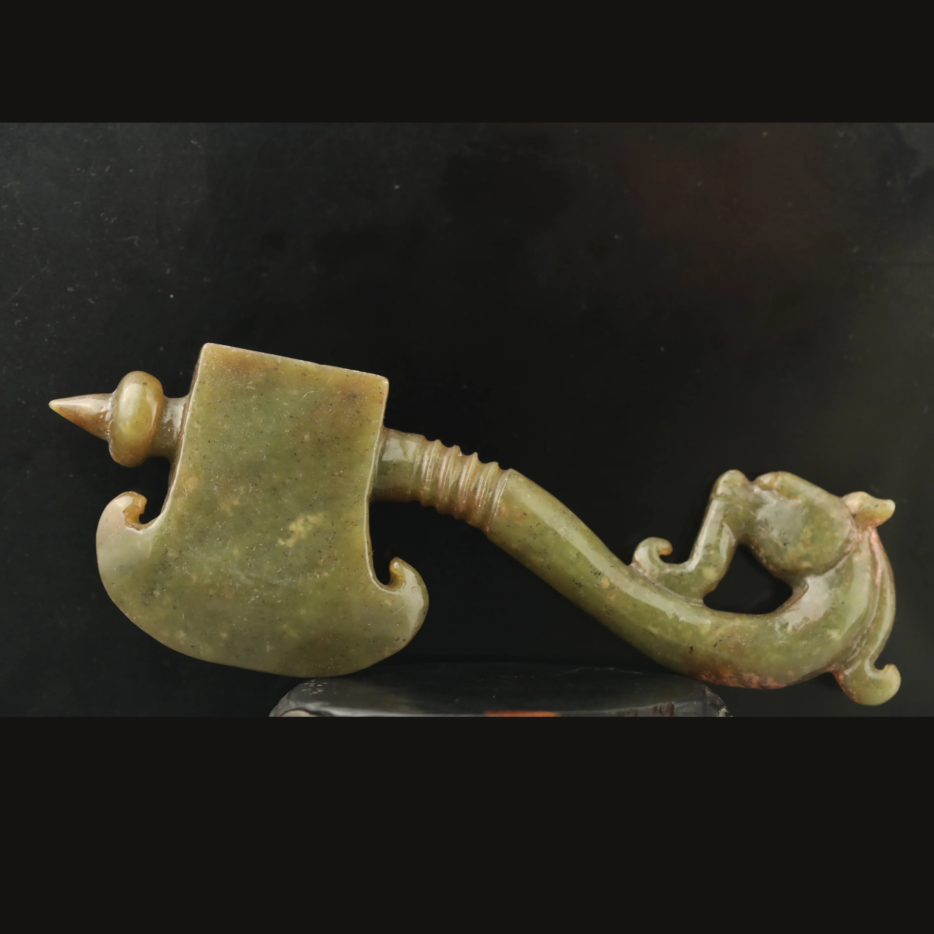 Old China Natural hetian Jade Hand Carved statue dragon loong sword axe 7.1inch #14