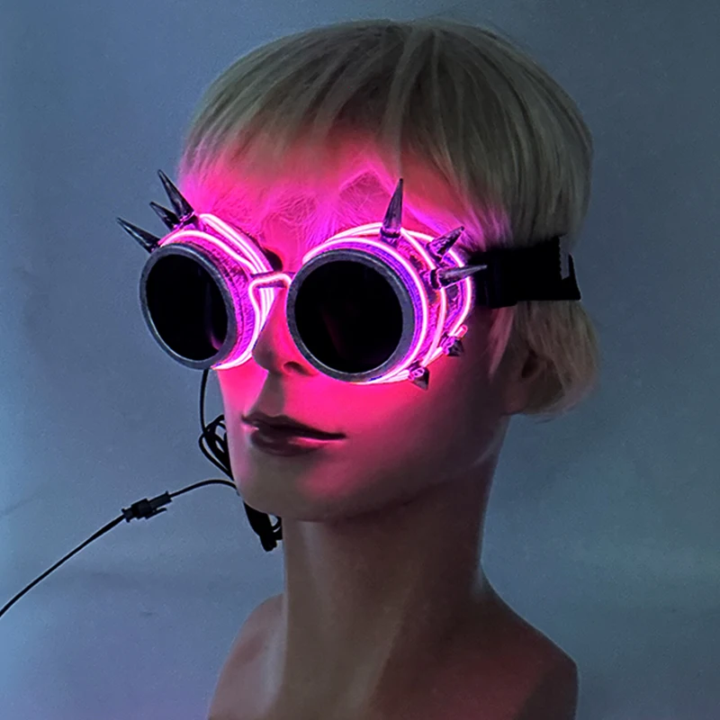 LED świecący okulary w stylu Retro z gwoździem, świecące okulary, Steampunk, okulary w stylu Retro, światło fluorescencyjne bary, impreza, gadżety na Halloween