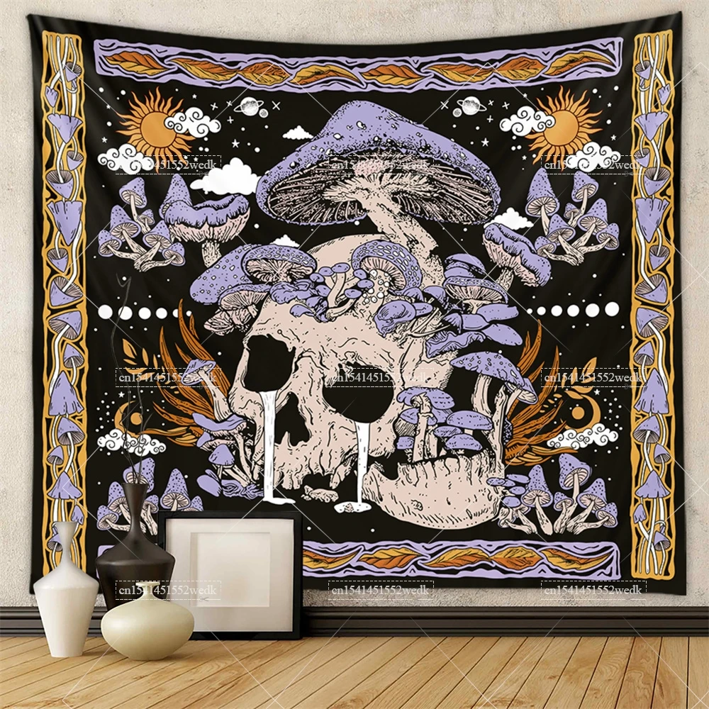 Skeleton Mushroom Tapestry Moon And Sun Mandala Tapestry Room Decoration Wall Hanging Towel Bedroom Aesthetic Art Tapestries