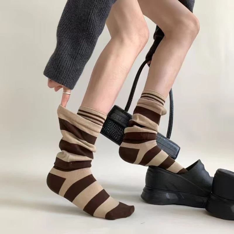 3-Pair Punk Aesthetic Faux Layered Socks Angora Red Black White Stripes Splicing Slouchy Sock Standout Alternative Wardrobe