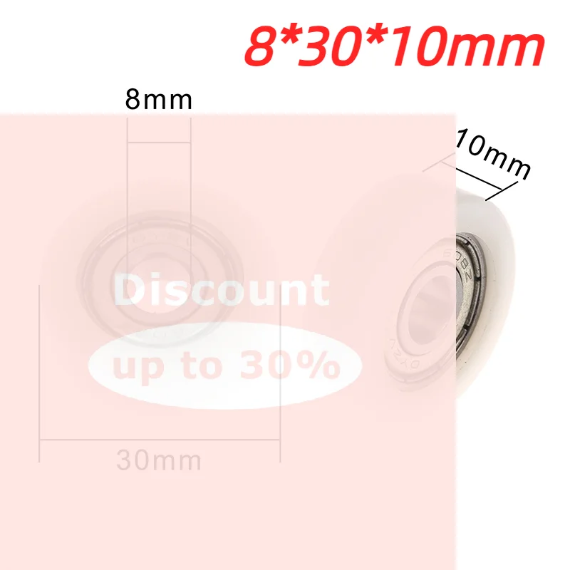 [2/5/10Pcs 608 ZZ 8*30*10mm POM Nylon Round Type Roller Wheel POM Wrapped 608ZZ Bearing Pulley Plastic Wheel Bearing Pulley]