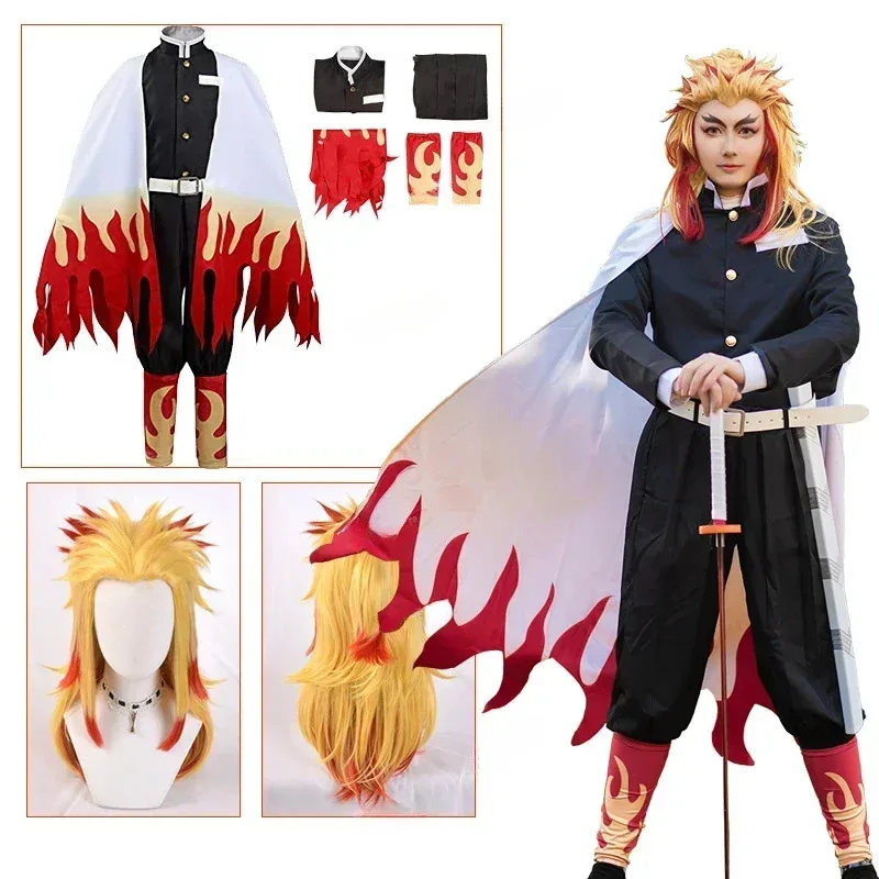 72 ° adulto Rengok Anime Demon Slayer Rengoku Kyoujurou disfraz Cosplay Kimetsu No Yaiba Ha