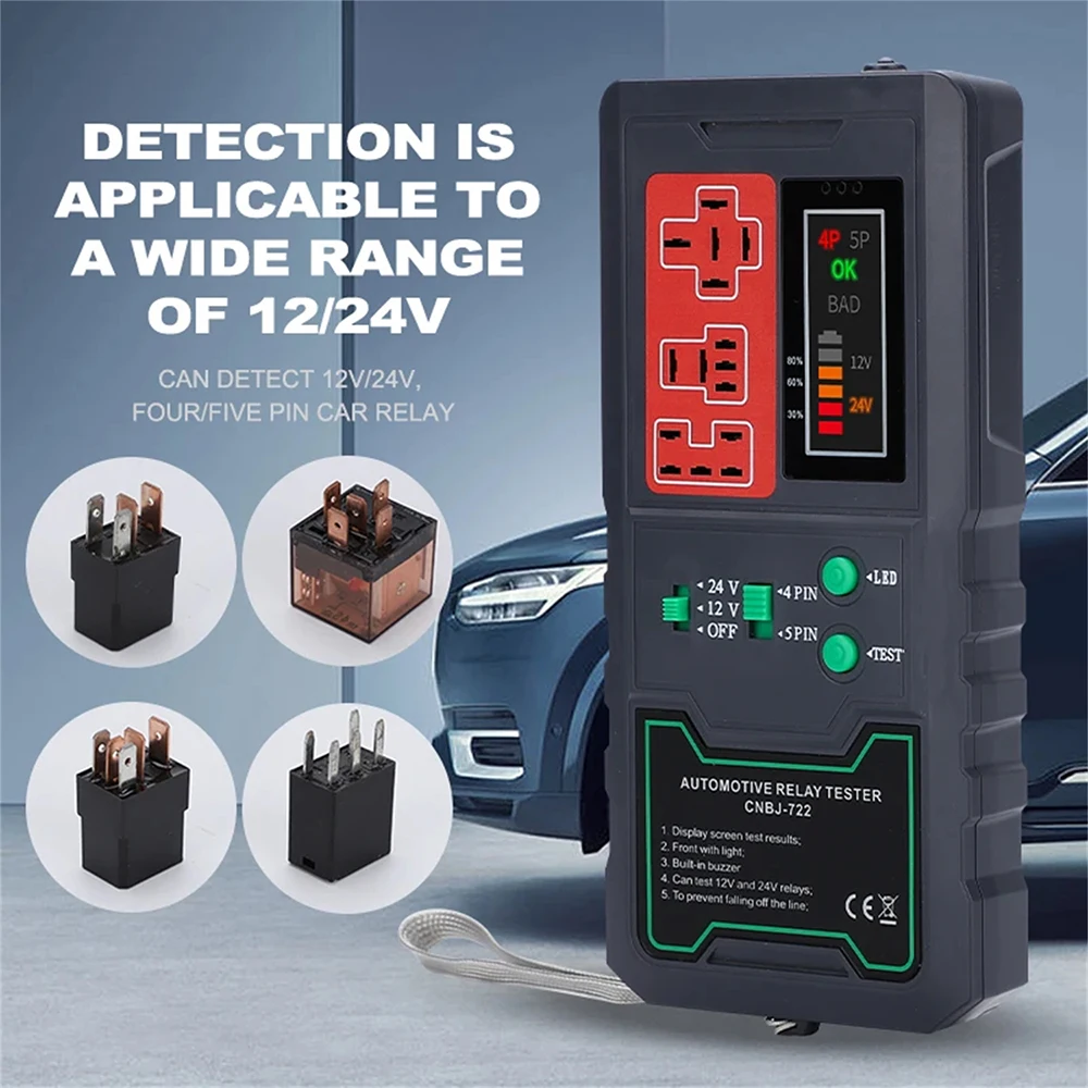 12V 24V Car Relay Tester Electronic Automotive Relay Tester Auto Battery Checker Alternator Analyzer Diagnostic Tool Universal