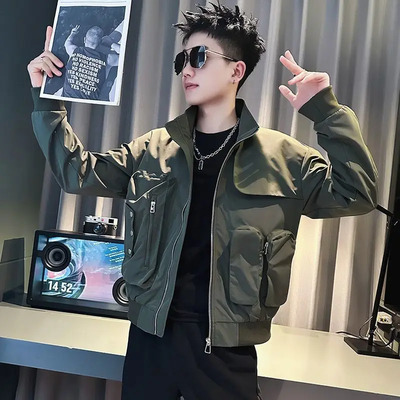 

Casual Faionable Men's Motorcycle Jaet Autumn Winter New Sle Stand Collar Polyester Outerwear with ket Breathable