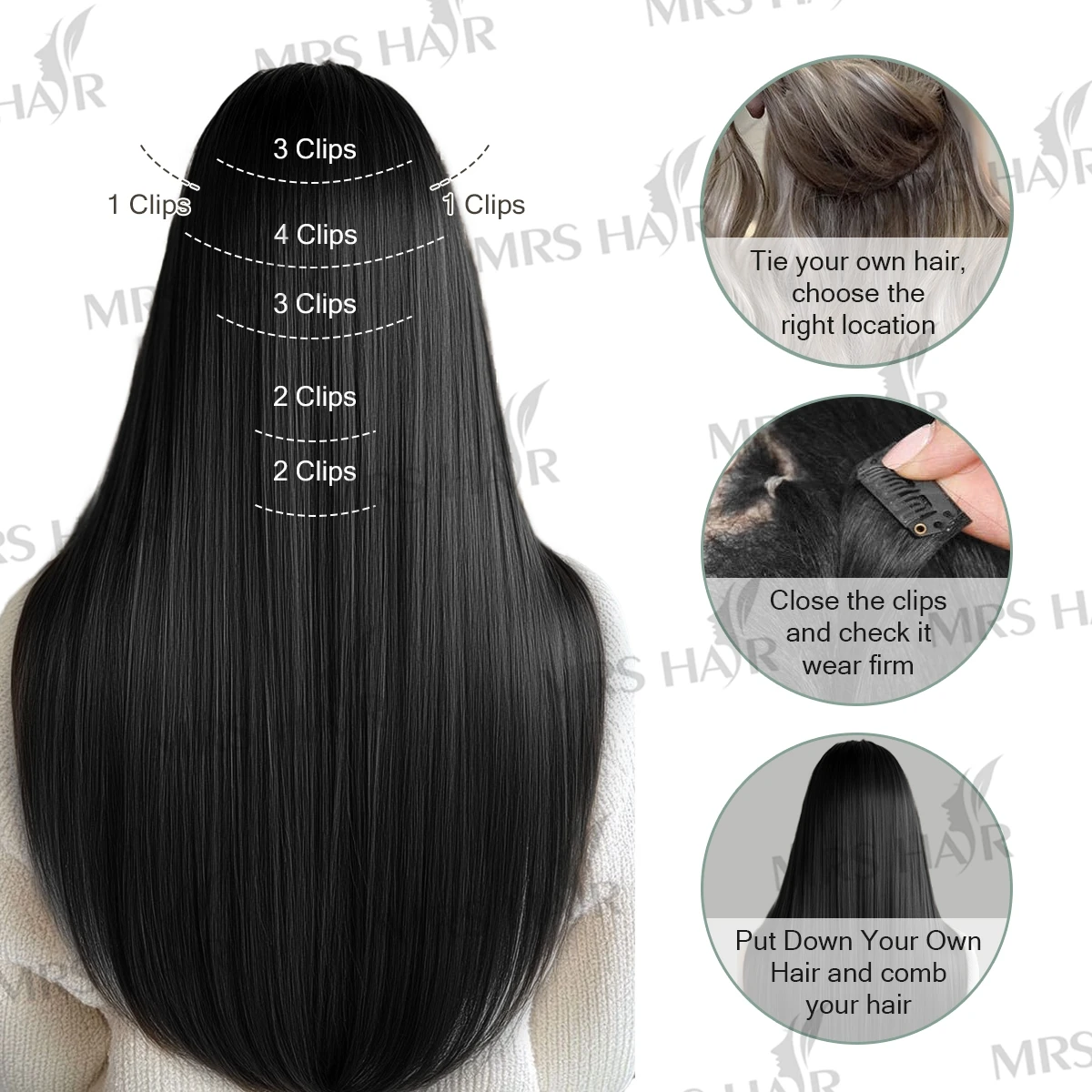 Extensão de Cabelo com Clip, Natural e Real, Extensão de Cabelo Humano Remy com Clip, Dupla Camada para Mulheres