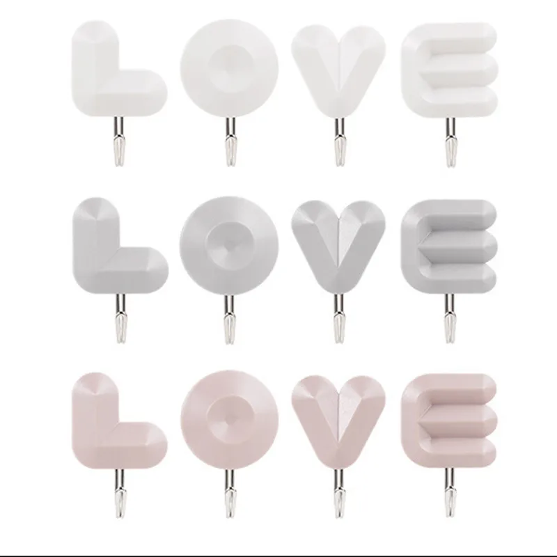 Love Letter Wall Hooks Plastic Strong Sticky Hook Towel Coat Storage Holder Keys Organizer Holder Hanging Rack Nordic Home Decor