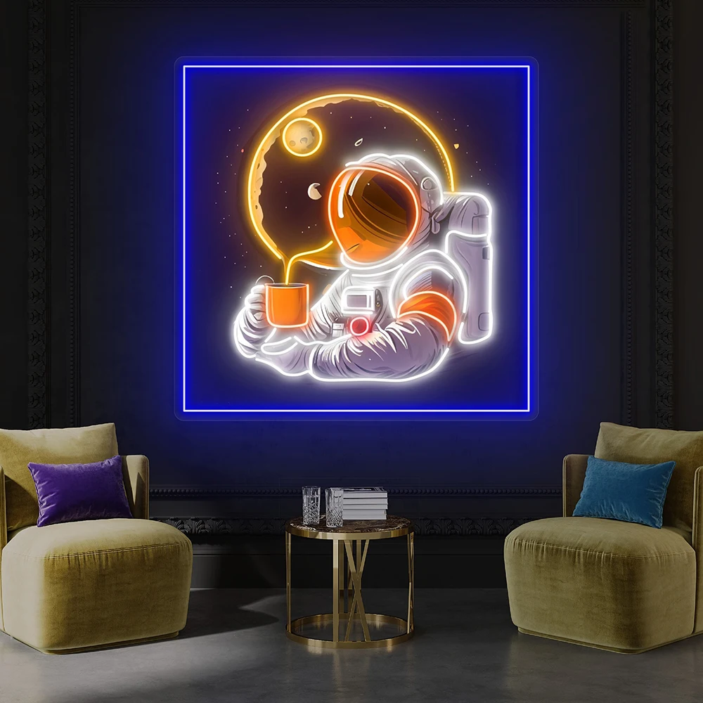 Astronaut Coffee Led Neon Acrylic Artwork Coffee Shop Room Decoration Bar Cafe Decor Neon Light Wall Art Decoration Night Lamp