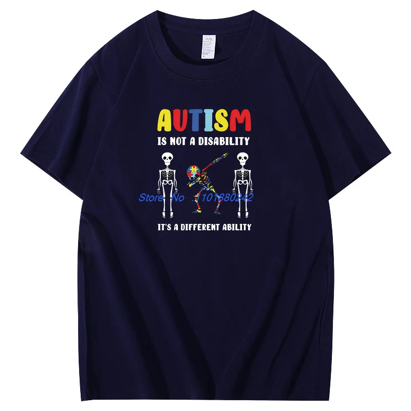 Autism Is Not A Disability It's A Different Ability Graphic T Shirts Unisex Summer Short Sleeve T Shirt Cotton Print T Shirt