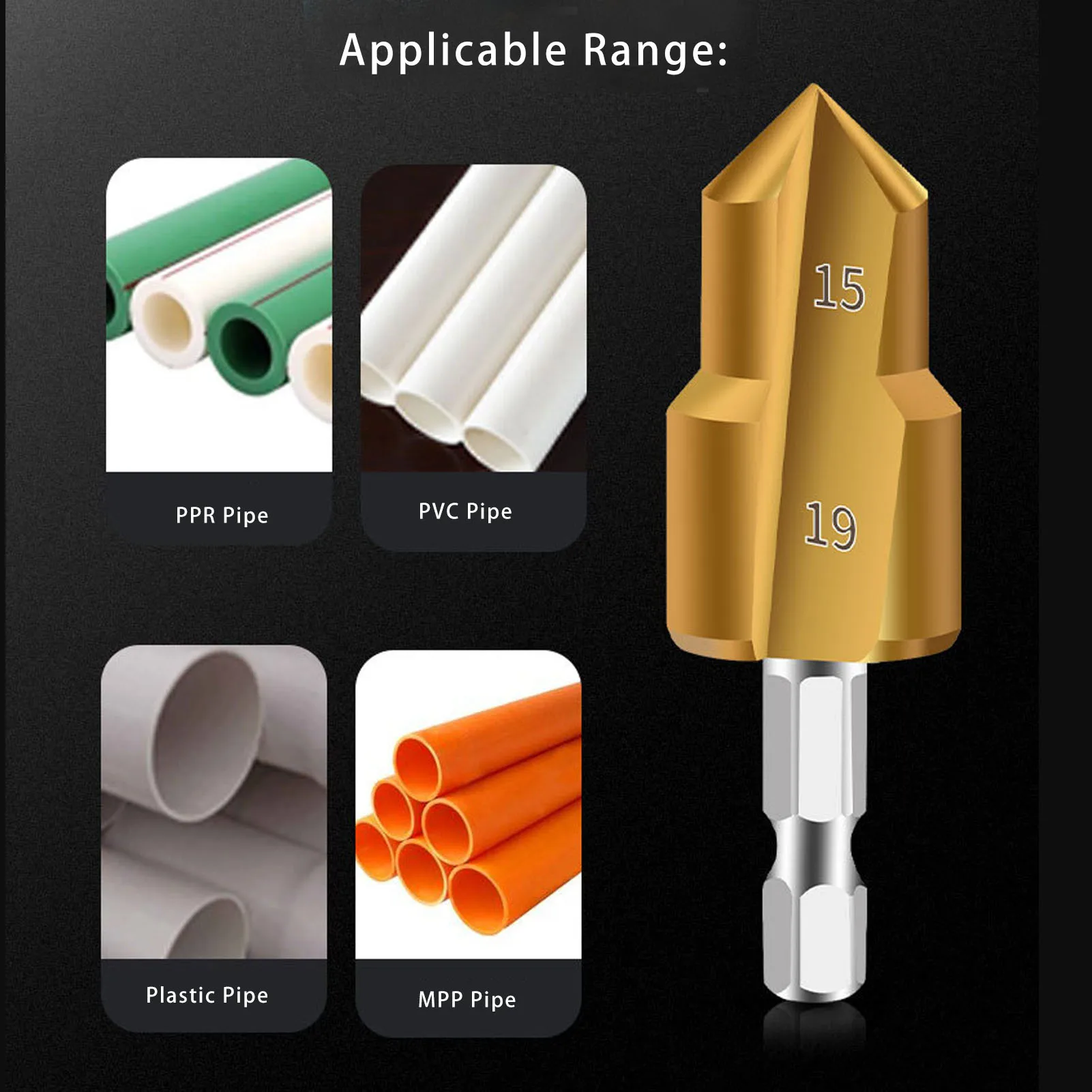 PPR Pipe Reamer Pipe Fitting Reamer Bit 19mm 24mm 31mm Standard Sizes High Carbon Steel Hex Shank for Plastic Pipeline Reaming