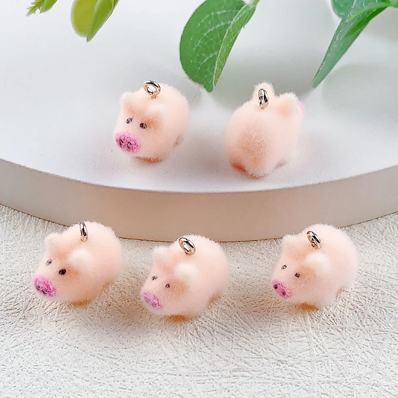 Cute 3D Flocking Piglet Keychain Resin Couple Mobile Phone Pendant Car Keyring Earphone Backpack Charms Bag Decor