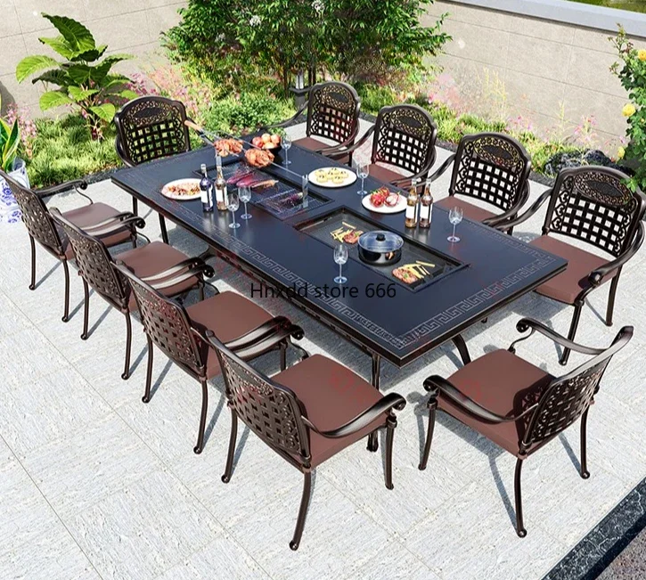 Outdoor tables and chairs electric barbecue cast aluminum garden wrought iron home leisure combination barbecue table