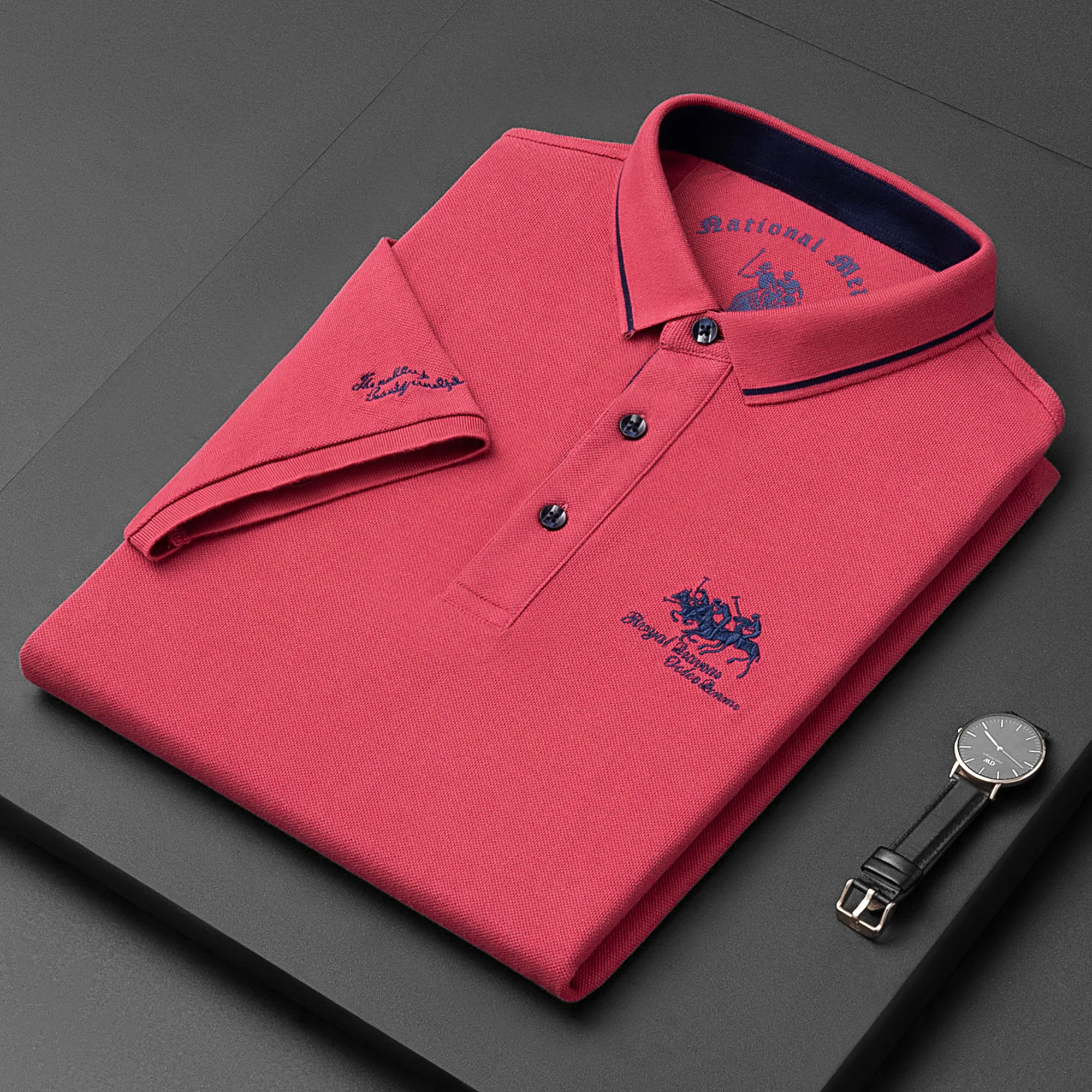 High-end brand cotton fashion embroidered polo shirt men\'s summer casual business short-sleeved T-shirt lapel trend men\'s top