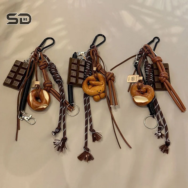 Alkaline Bread Pendant Climbing Rope Keychain Nylon Braided Rope Bag Pendants Breads Chocolate DIY Backpack Decoration