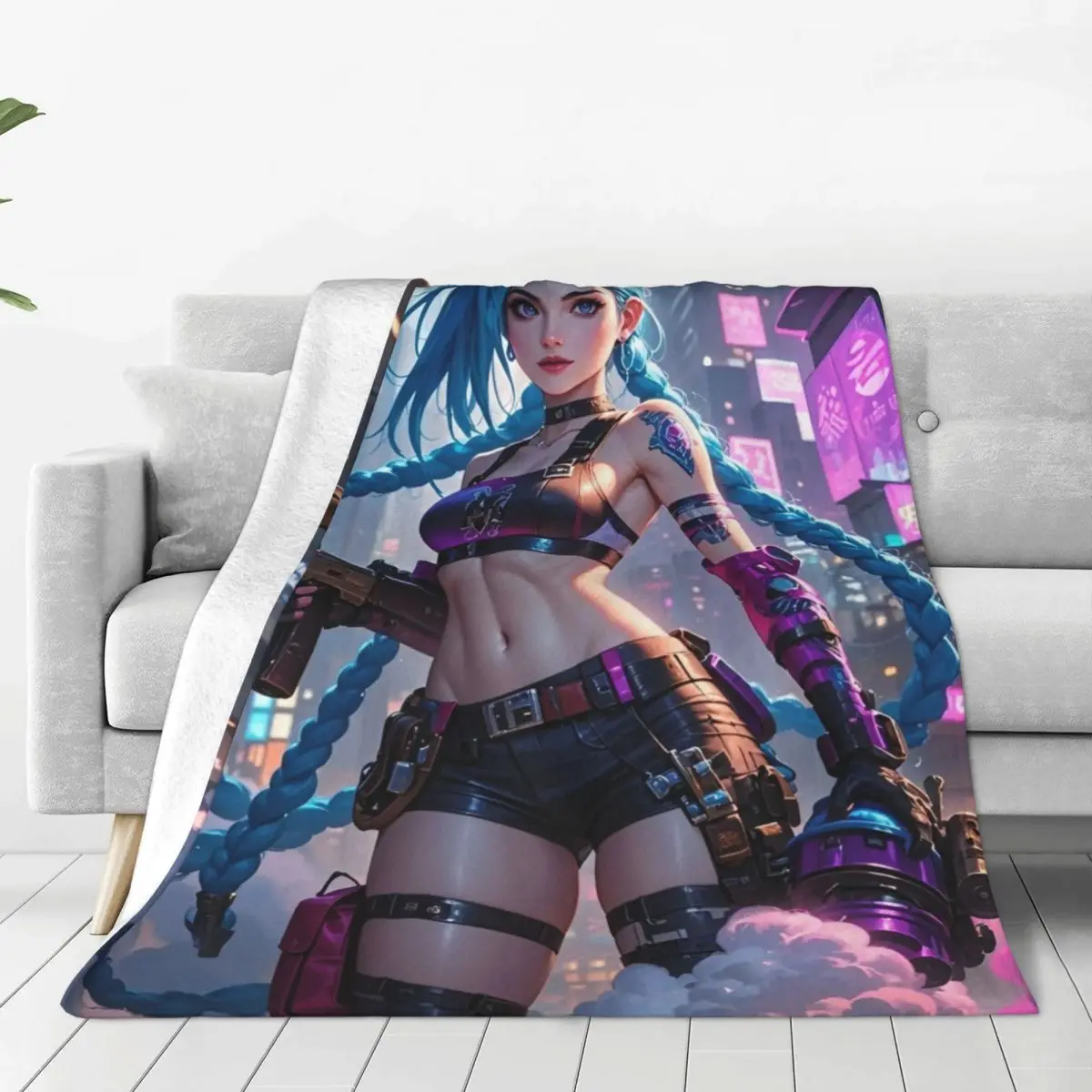 Jinx Arcane Game Flannel Blanket Warm Bedding Throws for Couch Bed Airplane Travel Graphic Bedspread Sofa Bed Cover