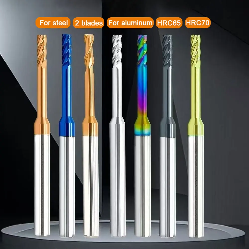 HRC55 HRC62 HRC65 HRC70 Fresa a gola profonda in metallo duro 2 3 Fresa a collo lungo a 4 flauto 1mm 1.2 1.5 2 2.5 3.0mm Frese CNC