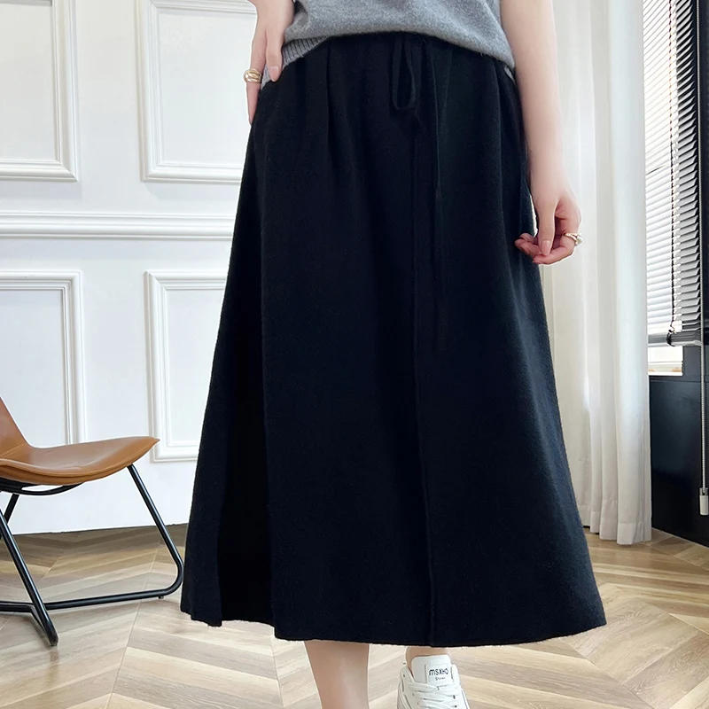 Fashion Women Soft 100% Merino Wool Fashion Solid Color Skirt Cashmere Soft Warm Leisure Comfortable Basic Beautiful Skirt