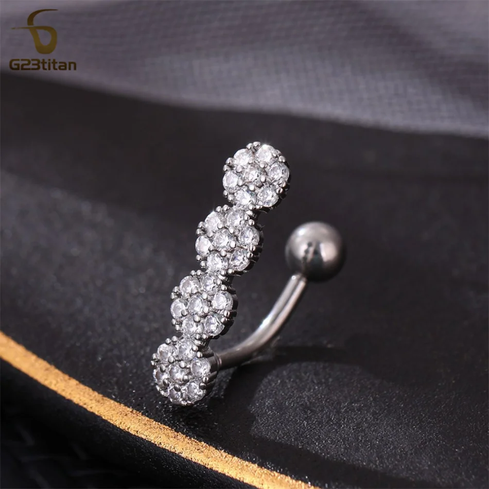 G23titan Silver Color Crystal Belly Button Ring Surgical Titanium Steel Piercing ombligo nombril Reverse Navel Bar Body Jewelry