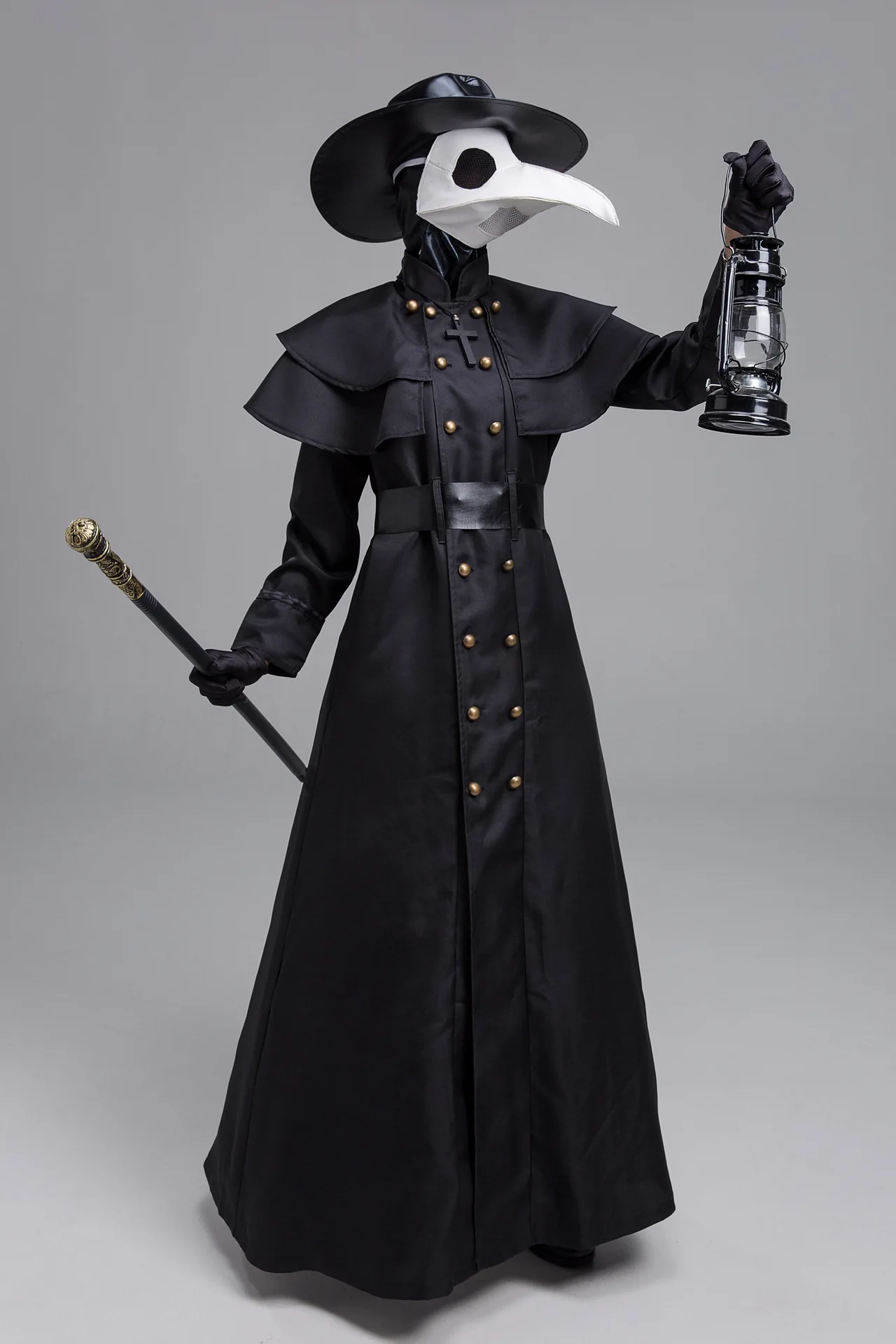 Medieval Hooded Robe Plague Doctor Costume with Mask And Hat for Men Halloween Monk Cosplay Steampunk Priest Horror Wizard Cloak