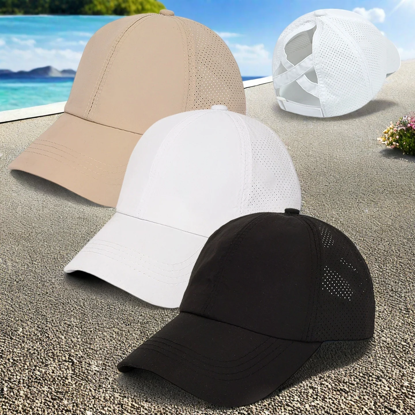 

1pc Quick Drying Cap, Breathable Cap, Baseball Cap, Back Strap, Cross Cross Shaped Ponytail Cap, Sports Cap