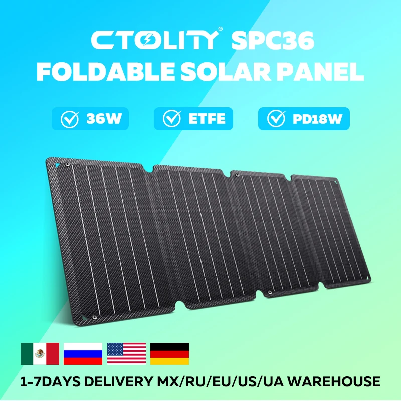 CTOLITY 36W 14V Foldable Solar Charger MPPT Solar Panel with DC, USB for Smart Phones Tablets and Outdoor Camping Hiking