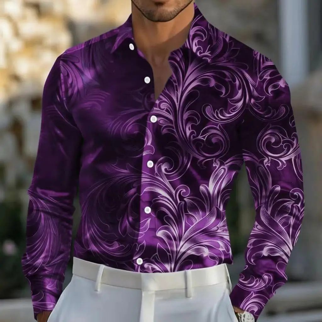 

Digital printed men's long sleeved shirt, casual and comfortable, fashionable and trendy, street outdoor, soft fabric