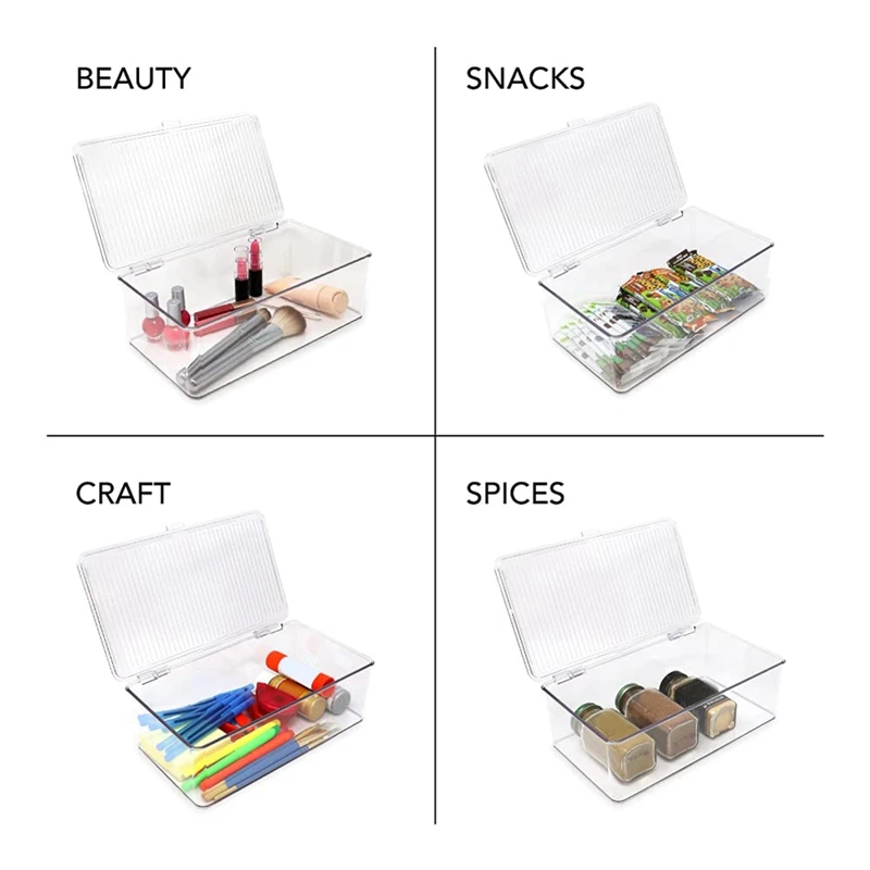 Medium Stackable Organizer Bin Clear Storage Box, Home, Office, School, Fridge, Bathroom, Kitchen, Pantry Container,