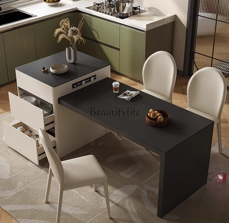 

Retractable island dining table integrated simple modern dining table Yinuo rock slab