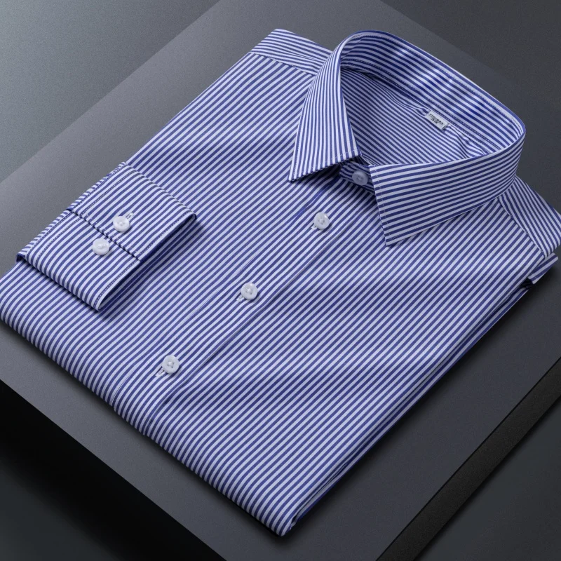 Bamboo Fiber New Classic Striped Plaid Shirt Men Long Sleeve Slim Fit 3xl Business Men's White Dress Shirt Long Sleeve Casual