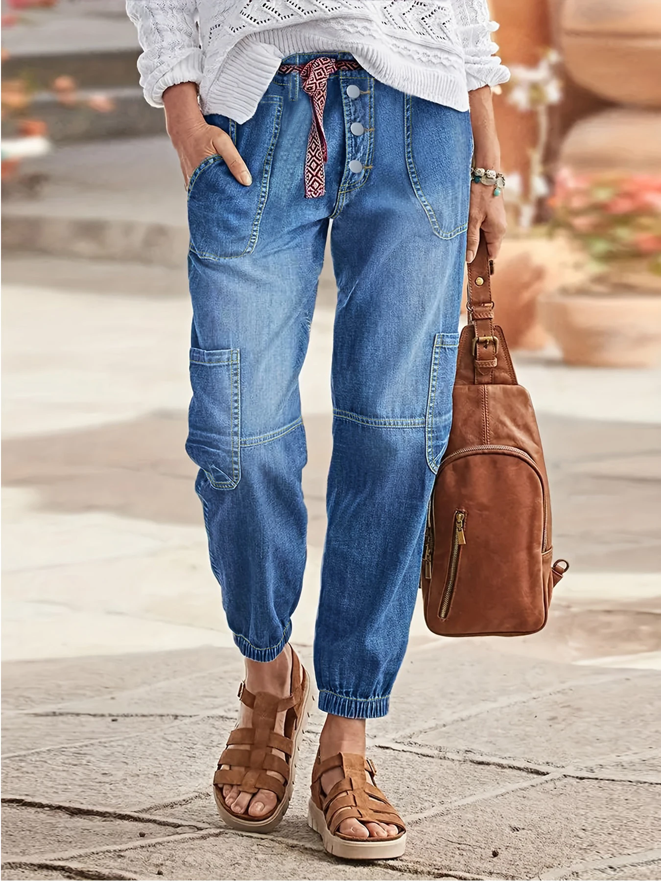 Jean slim taille haute grande taille pour femme, pantalon en Denim rétro délavé avec boutons, élastique, grande taille