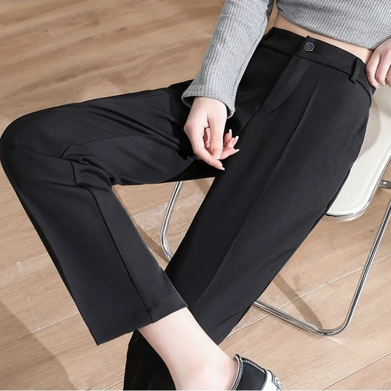 

Suit Pants Womens 2022 Spring Autumn New Fashion Slim All-match Casual Straight-leg Pant Women High Waist Nine-point Pants Trend