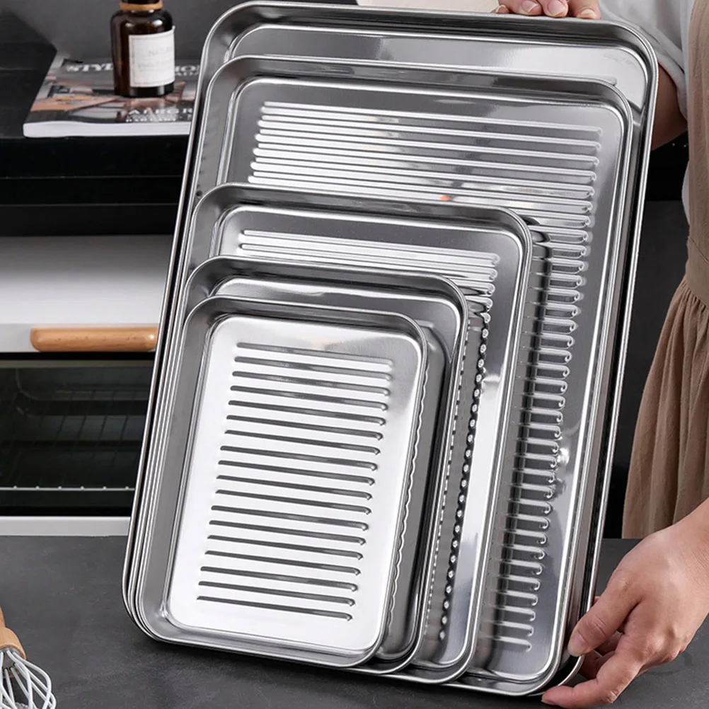 

Stainless Steel Bakeware Rectangle Baking Pan Bread Pizza Large Capacity Nonstick Kitchen Professional Everyday Trays