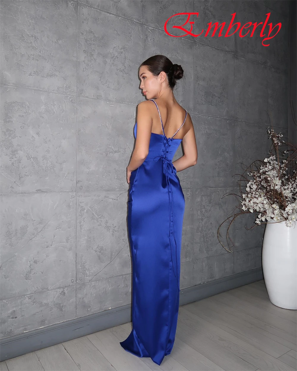 Customized Graceful Satin Mermaid Evening Dress Classic Spaghetti Straps Prom Dresses Sexy Side Slit Special Occasion Gowns