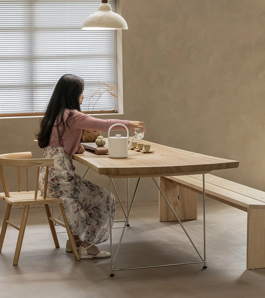 Household solid wood dining table and chairs, Japanese style, quiet wind tea space tea table