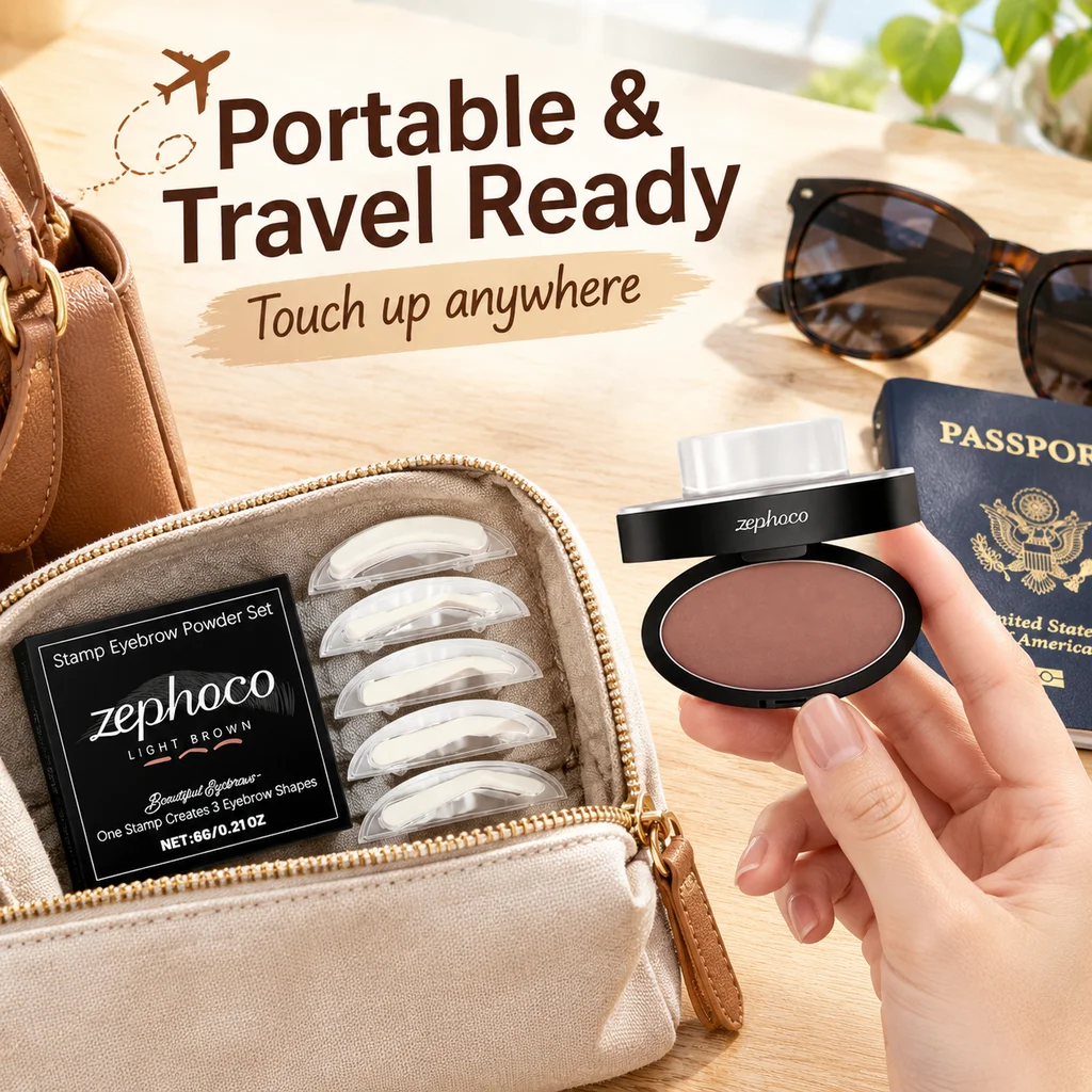 Zephoco Eyebrow Stamp Powder Set With Stencils For Beginner Quick Daily Makeup LongLasting Portable Natural Brow Shaping Palette