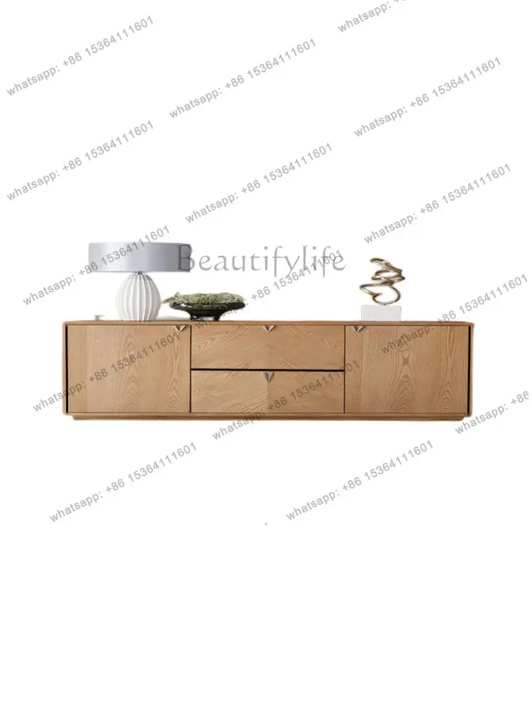 

Simple and modern log color TV cabinet Japanese-style high-end living room storage Nordic solid wood small apartment