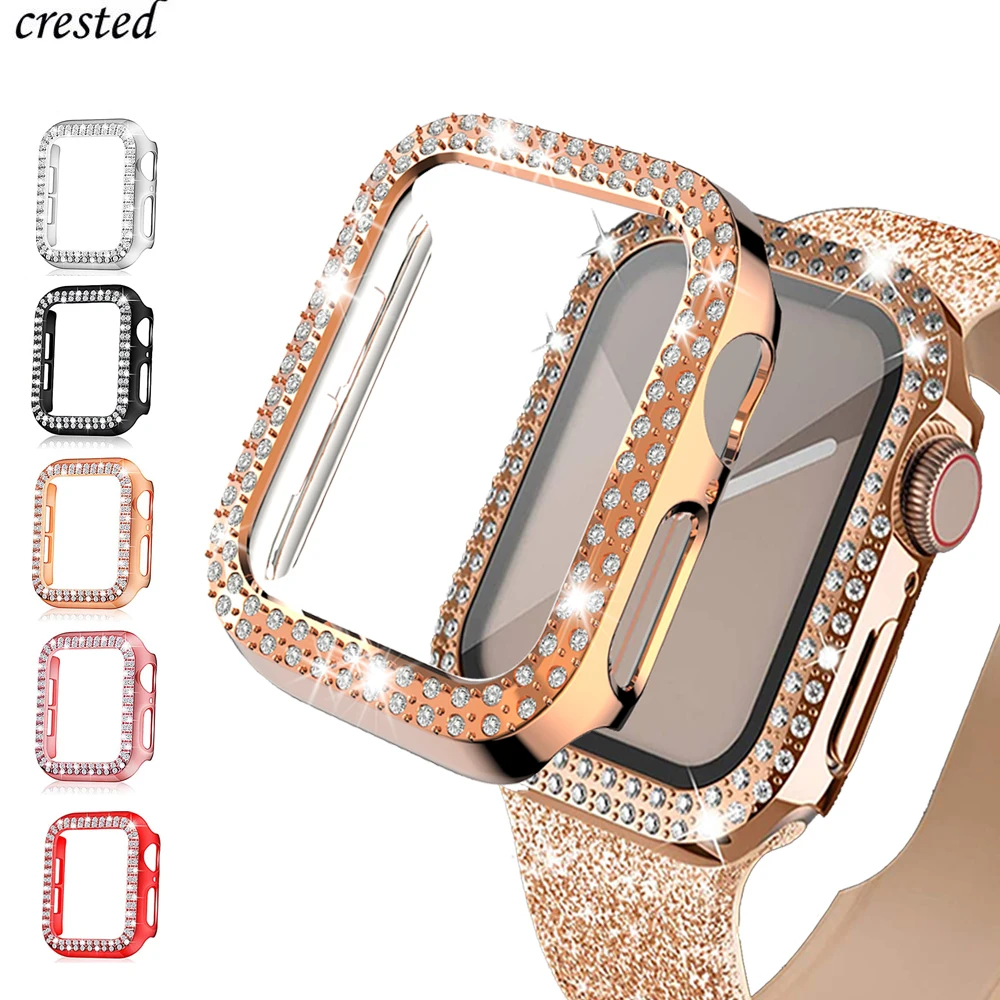 Diamond Case For Apple watch 44mm 40mm 42mm 38mm Accessories Bling Bumper Protector Cover iWatch series 3 5 6 se 7 8 9 45mm 41mm