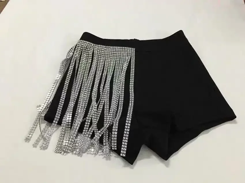 Pantalones cortos con flecos de diamantes de imitación brillantes de estilo coreano, ropa de baile callejero, Cantante Femenina, escenario, Jazz, actuación, HipHop, DWY5223