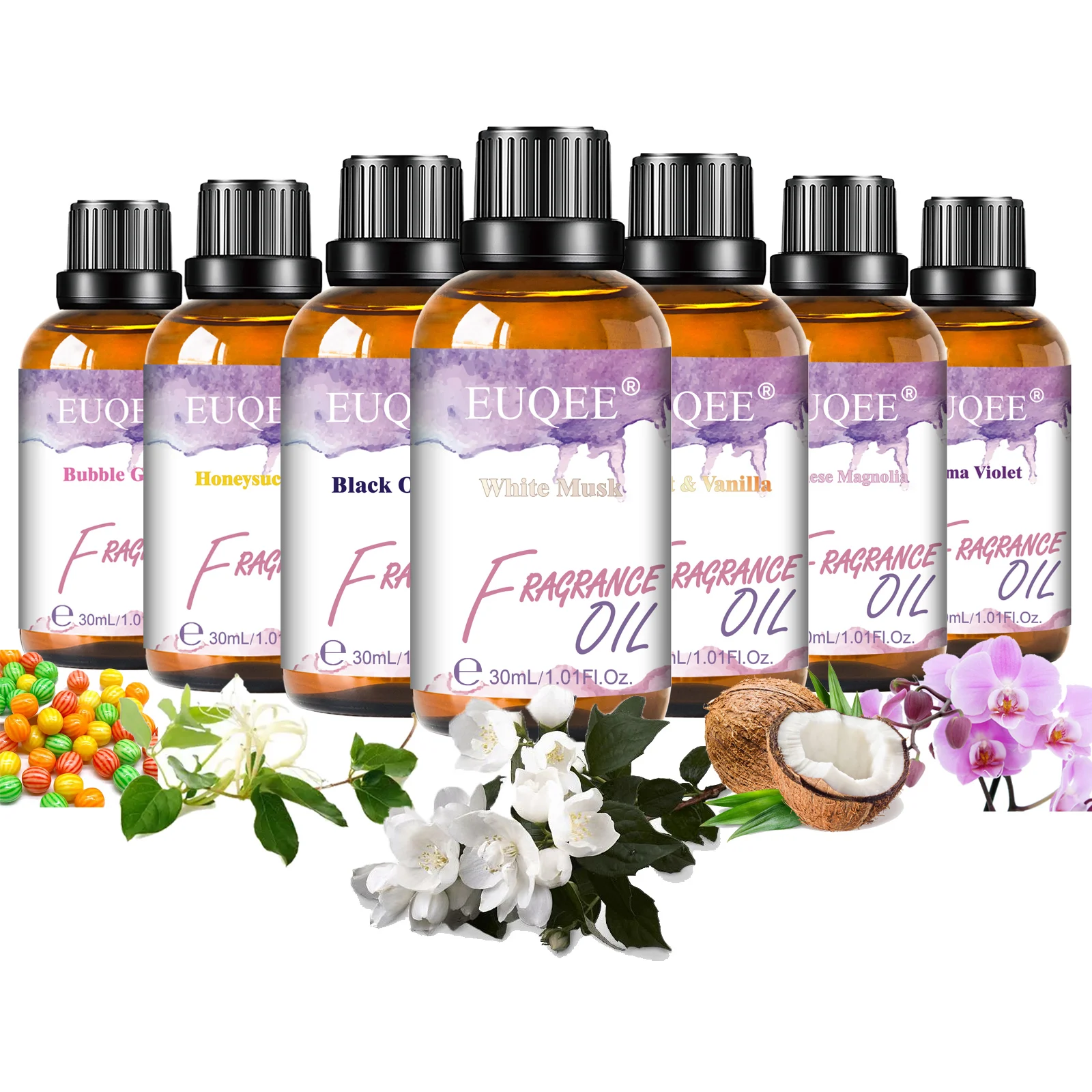 EUQEE 30 مللي زيت عطري المسك الأبيض للعلاج بالروائح-جوز الهند والفانيليا فريزيا مسحوق أطفال زيت عطري ماغنوليا الياباني #1