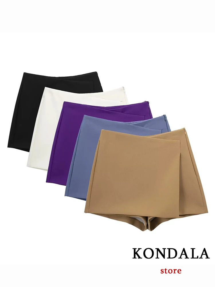 KONDALA Chic Solid Women Luxury Zip Mini Skirts Vintage Casual Asymmetric Streetwear Criss Cross Fashion 2022 Y2K Shorts Skirts