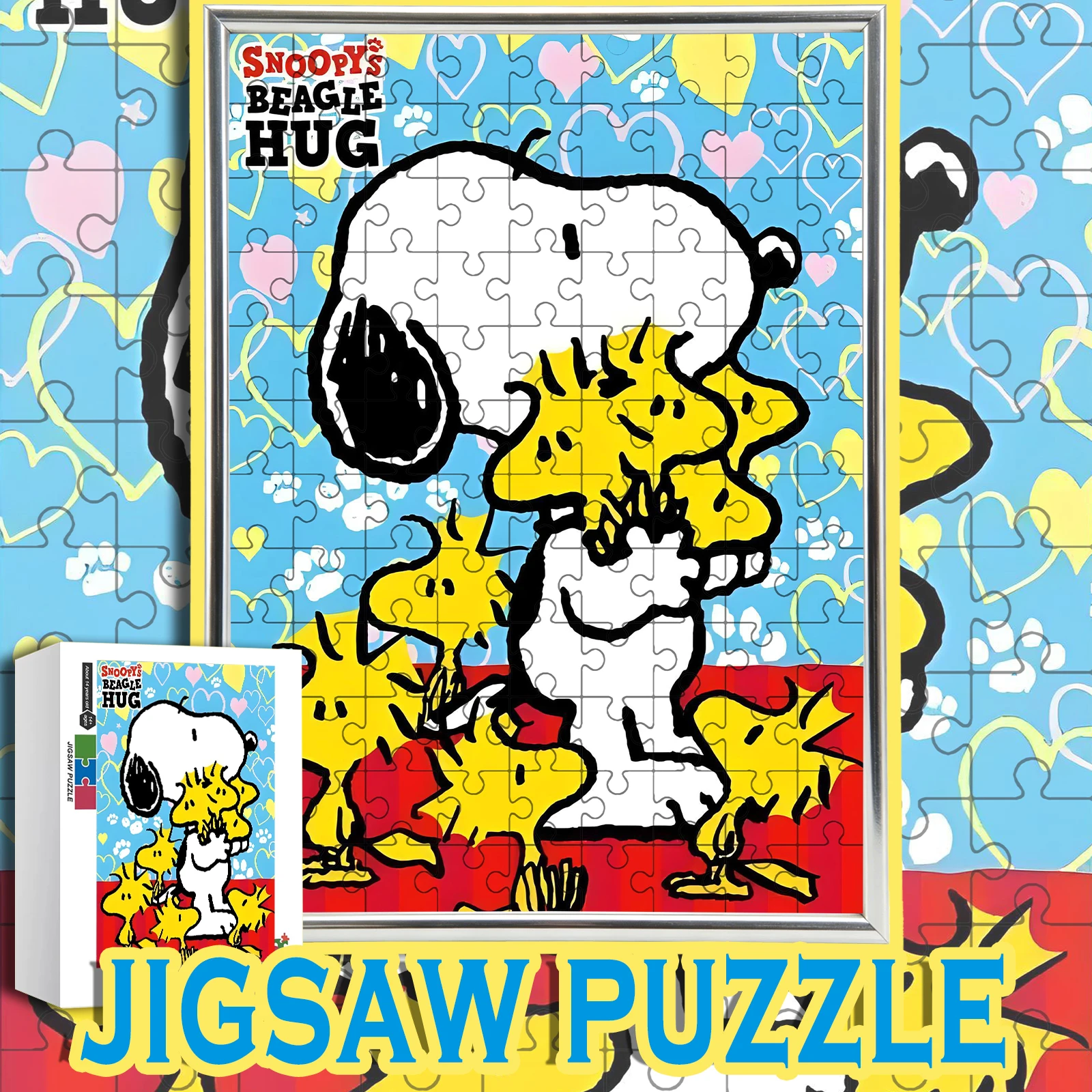 

Snoopy & Woodstock Group Hug Themed Retro Cartoon Wooden Jigsaw Puzzle 108/200/300/500/1000pcs Color Box