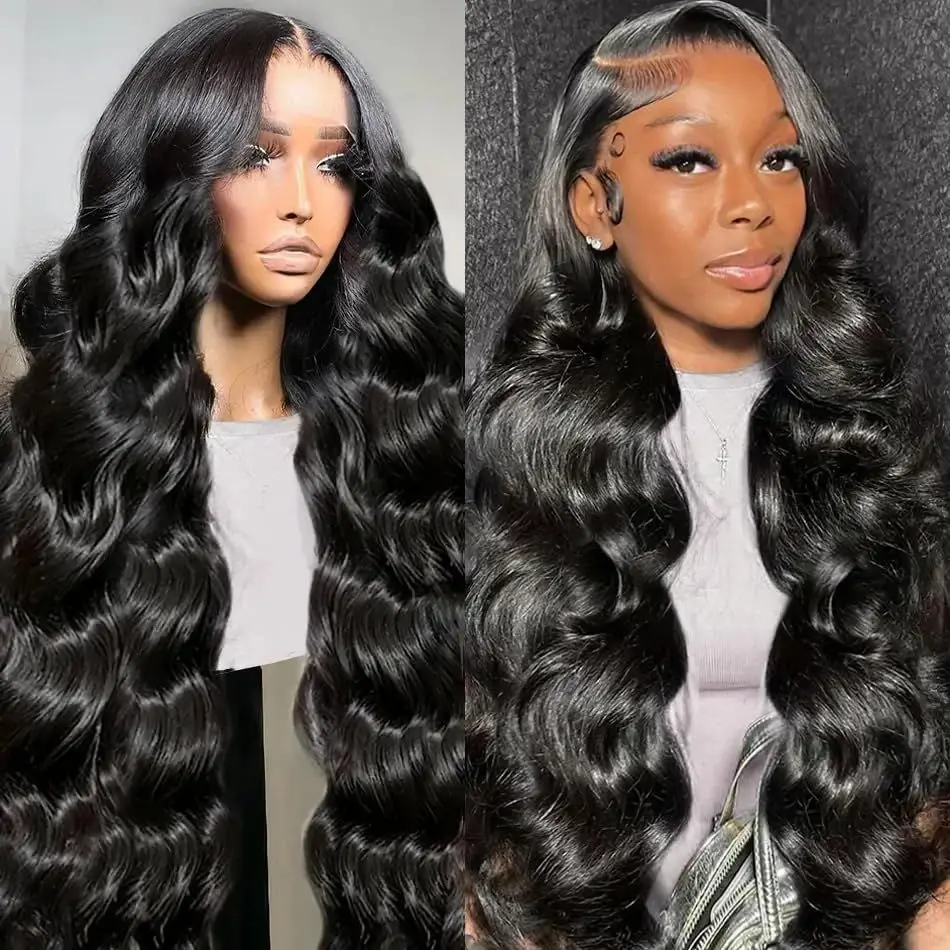 Perruque Lace Front Wig Body Wave Naturelle Noire, Cheveux Humains, 13x6 HD, 13x4, 40 Pouces, pour Femme Africaine