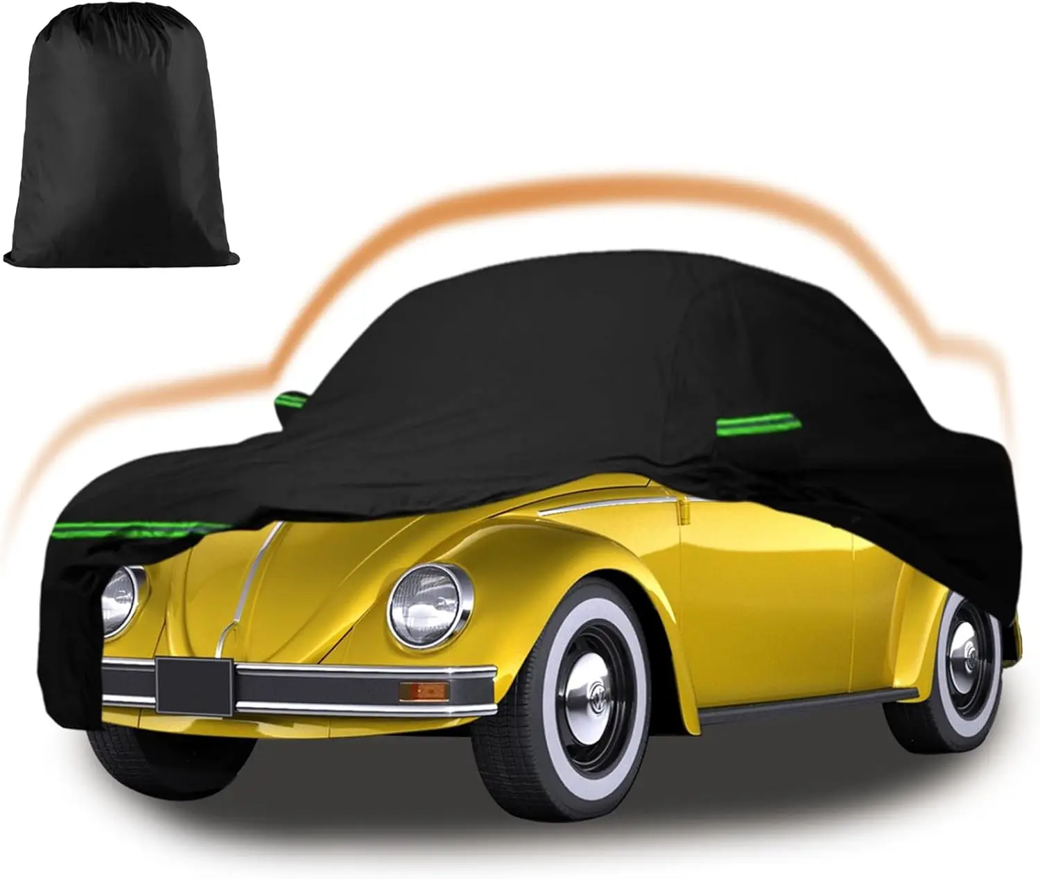 

Custom-Fit Waterproof Car Cover for 1960-1980 Volkswagen Beetle Sedan, All-Weather Protection with Zipper Door