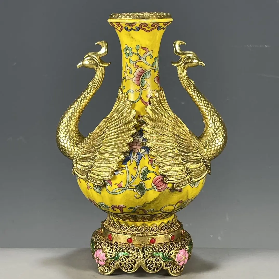 Chinese antiques and antiques collection Qing Dynasty Qianlong period copper inlaid pink flower pattern appreciation vase